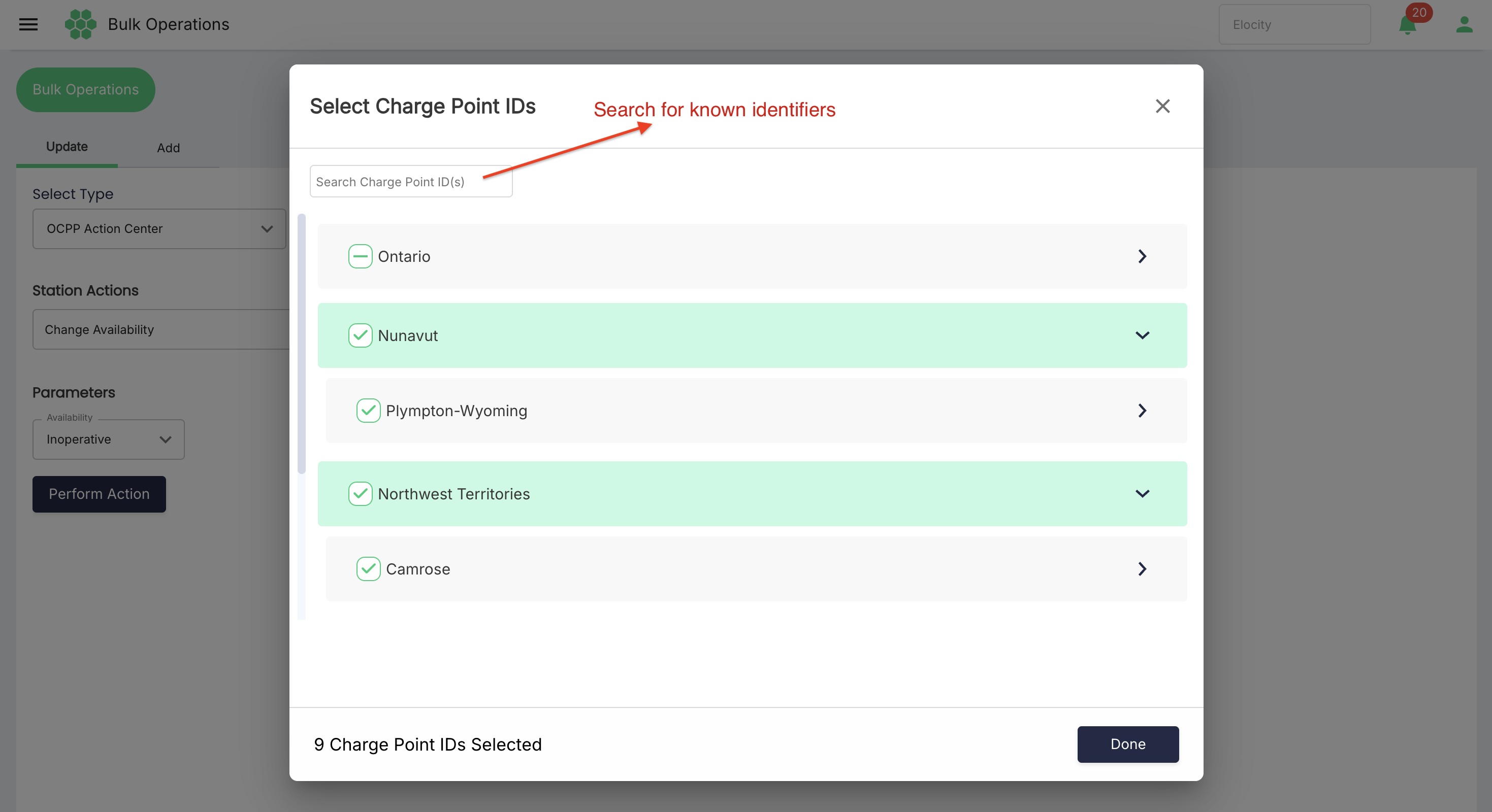 Selecting OCPP Charge Points