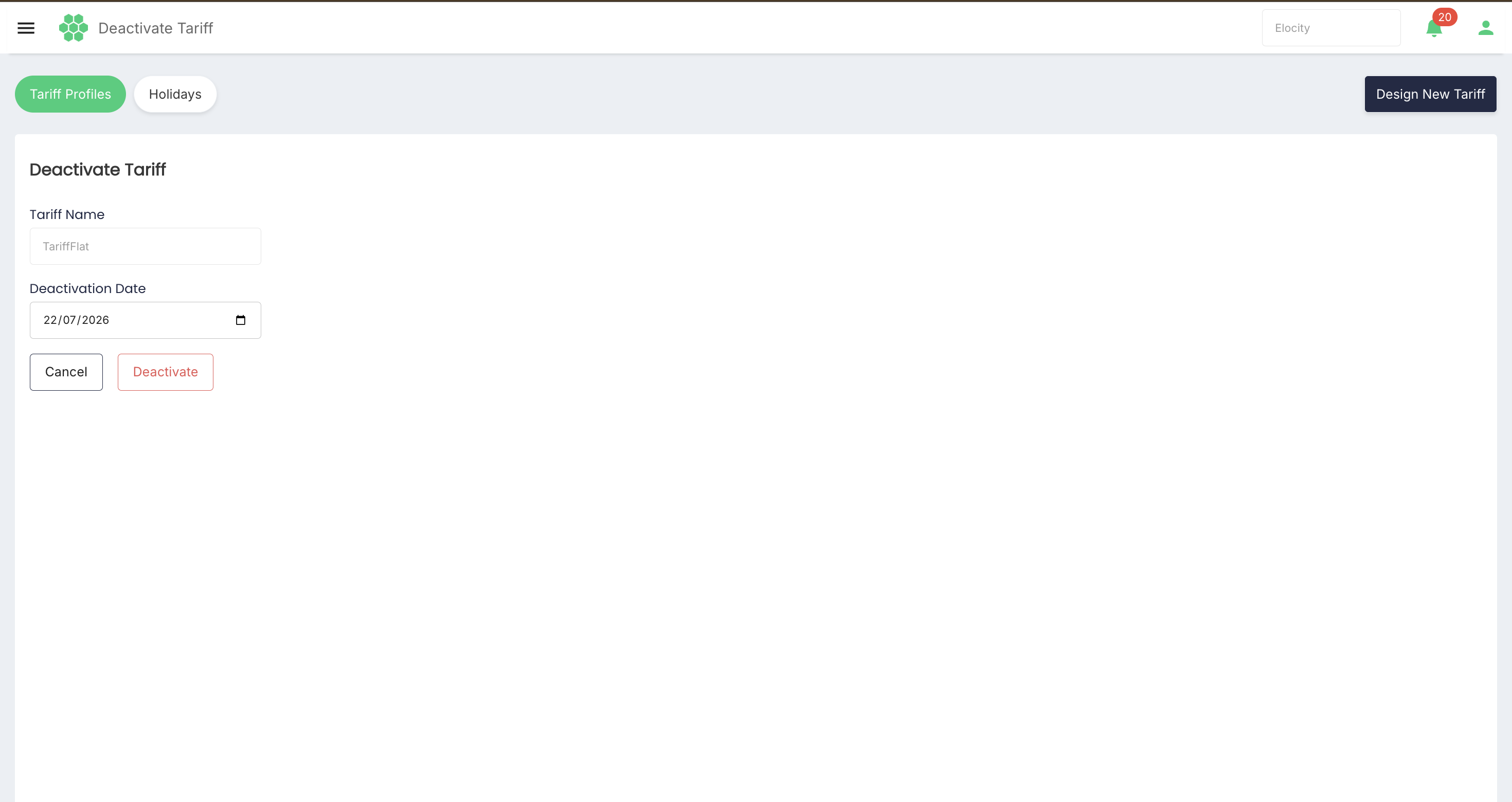 Deactivate Tariff
