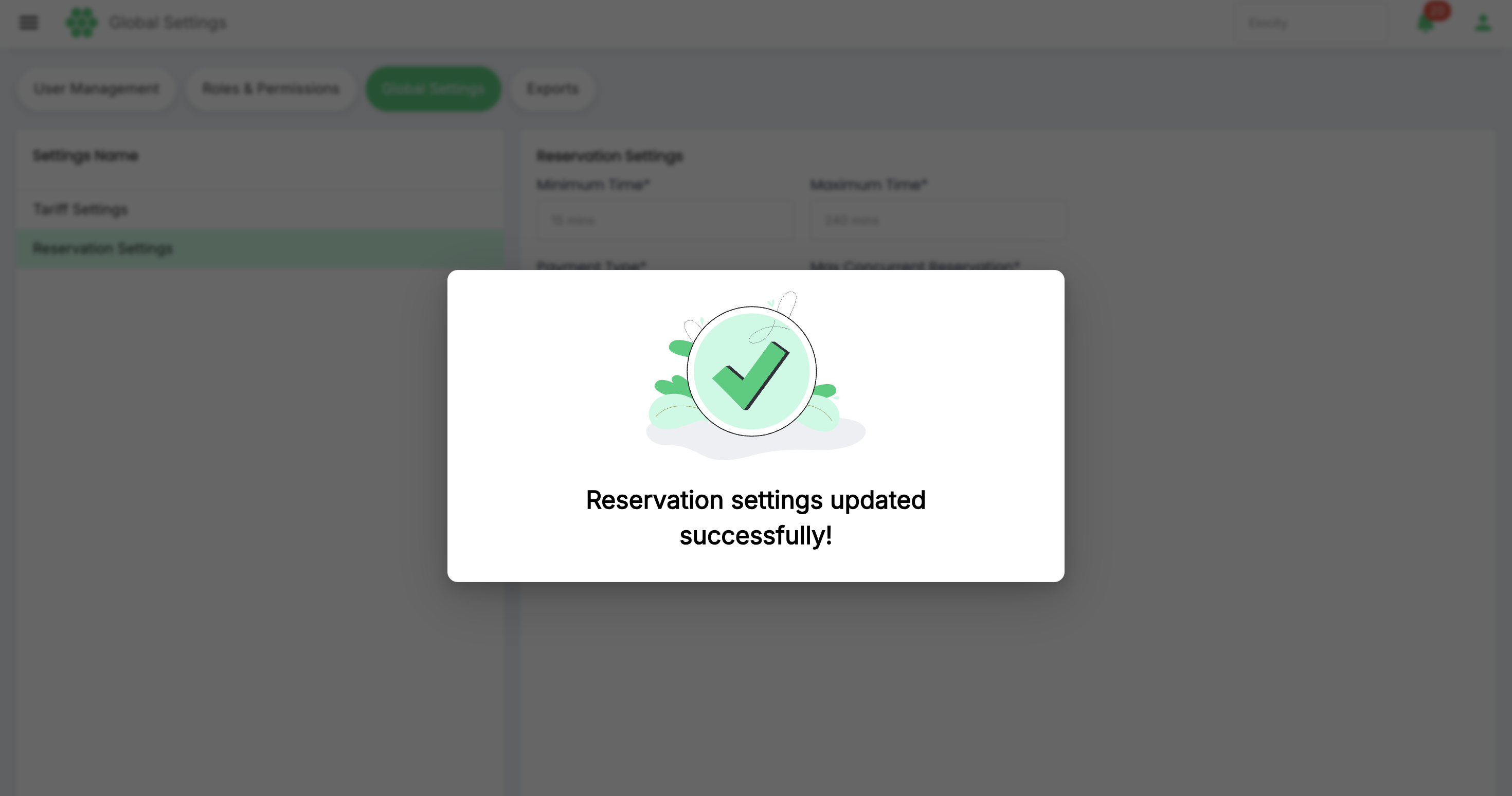 Edit Reservation Settings