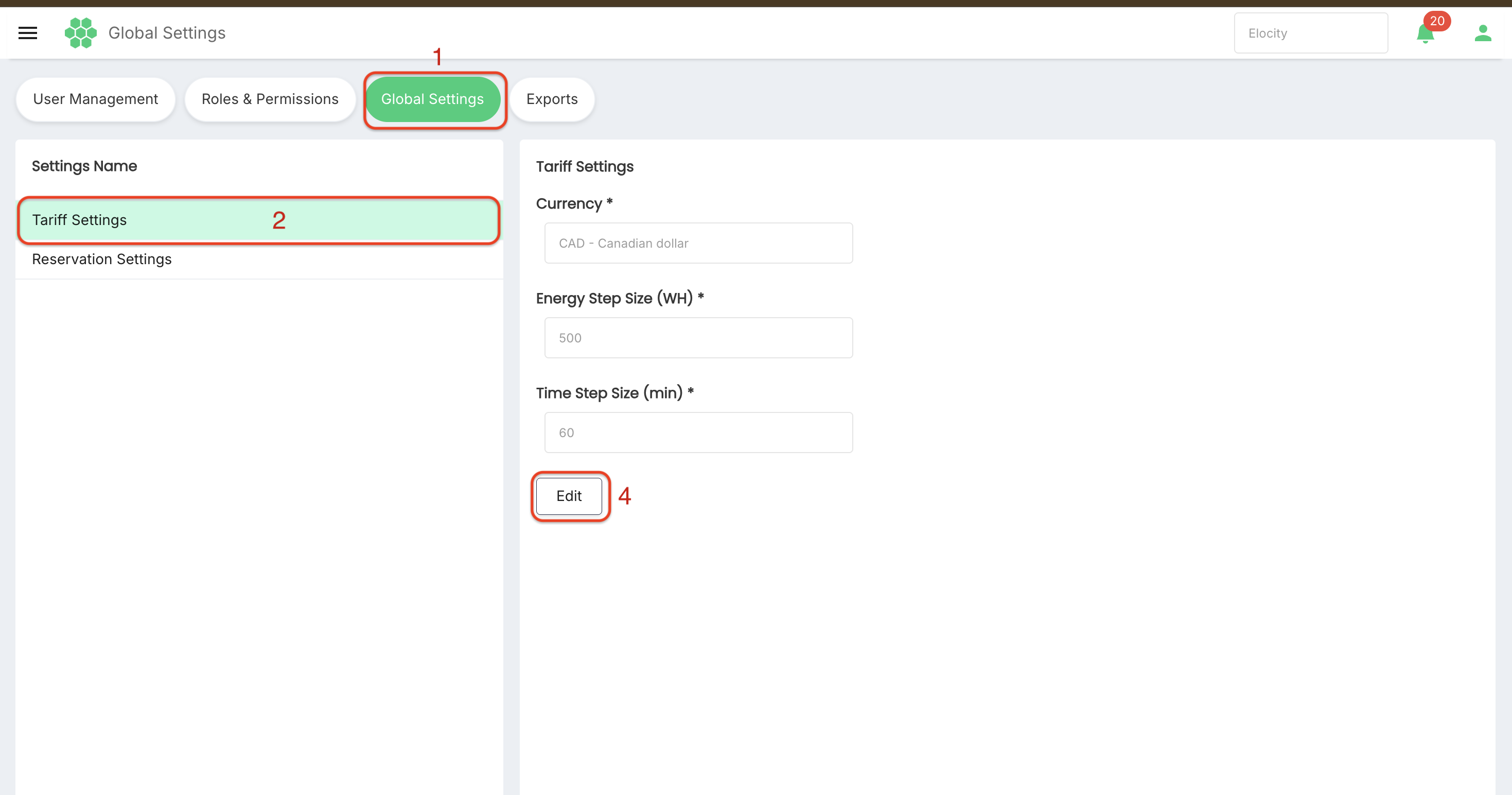 Edit Tariff Settings