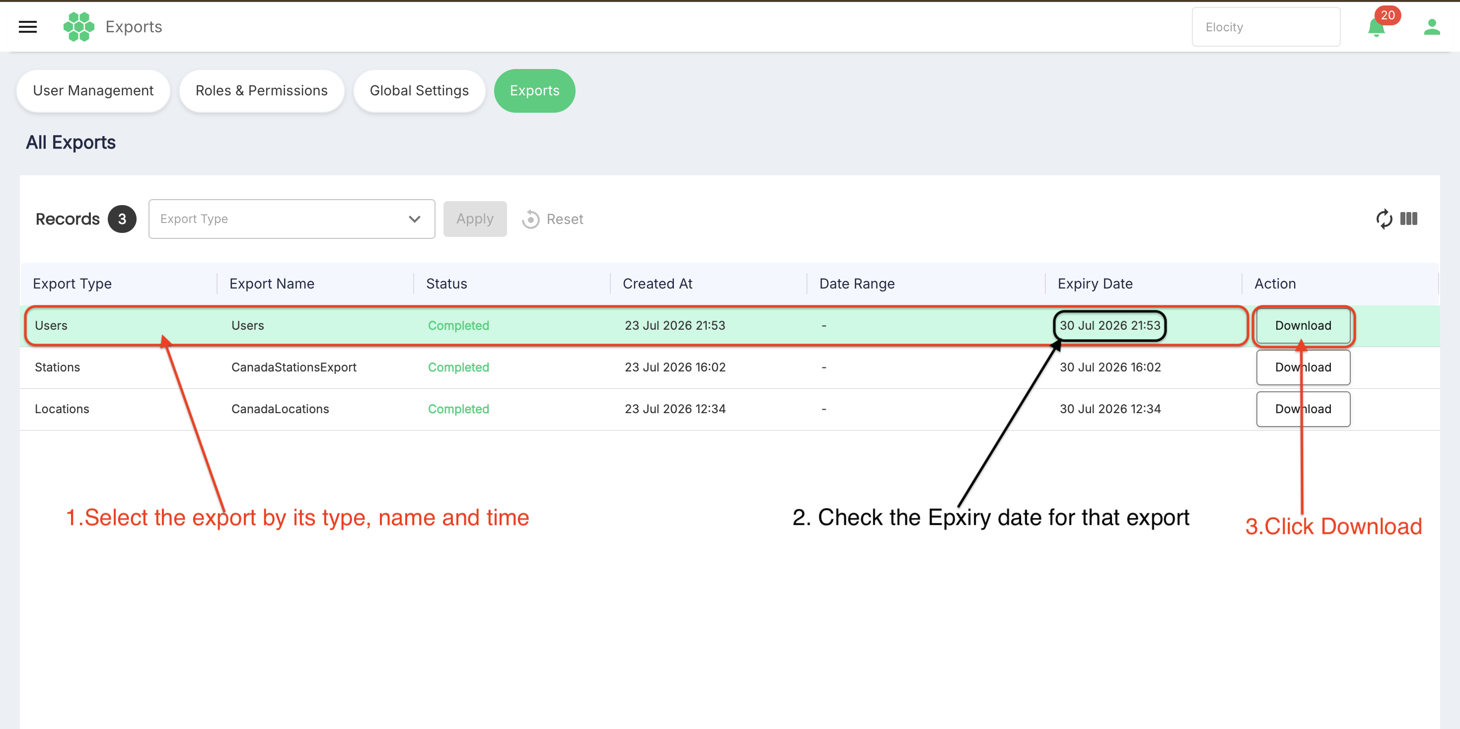 Downloading Export