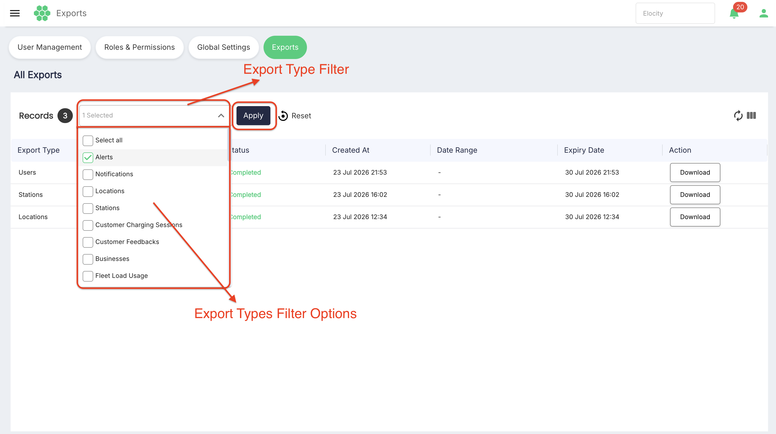 Export Tyep Filter