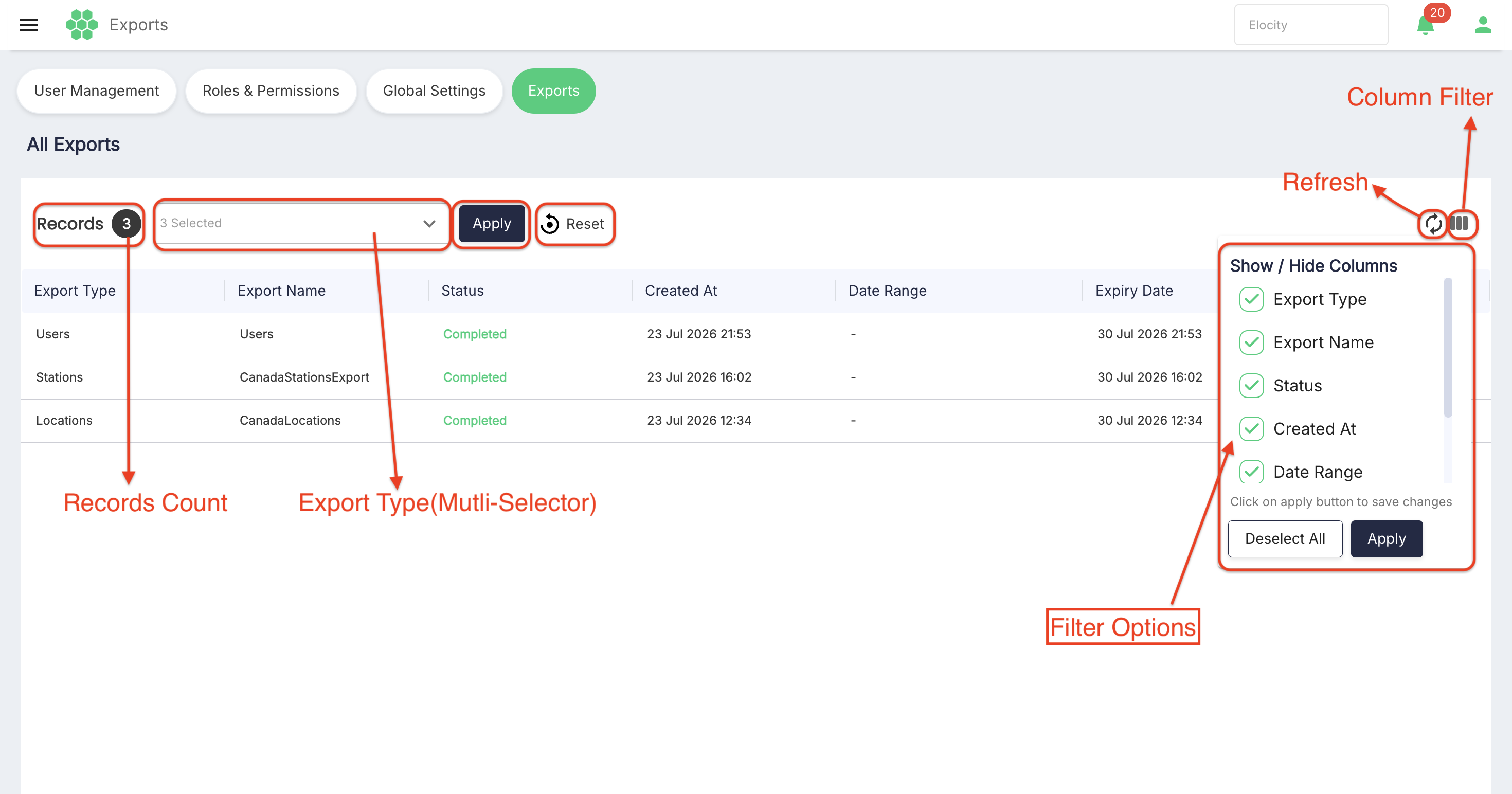 Exports Page