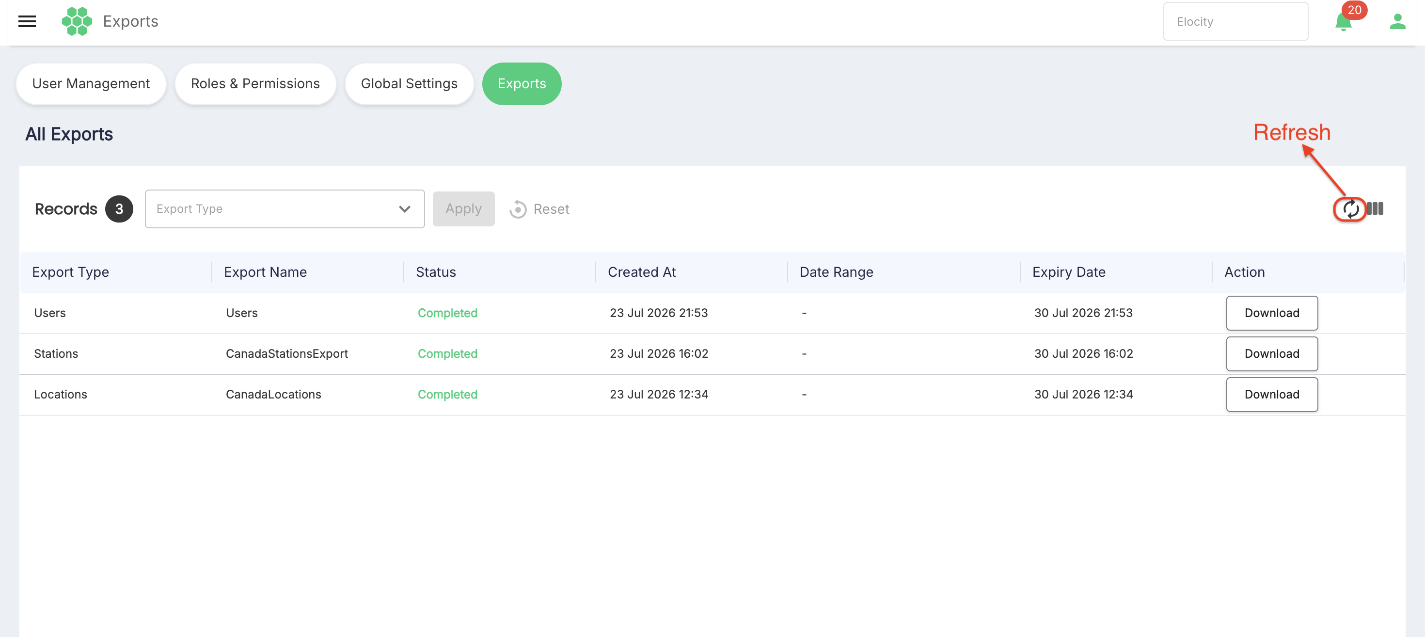 Refresh Exports