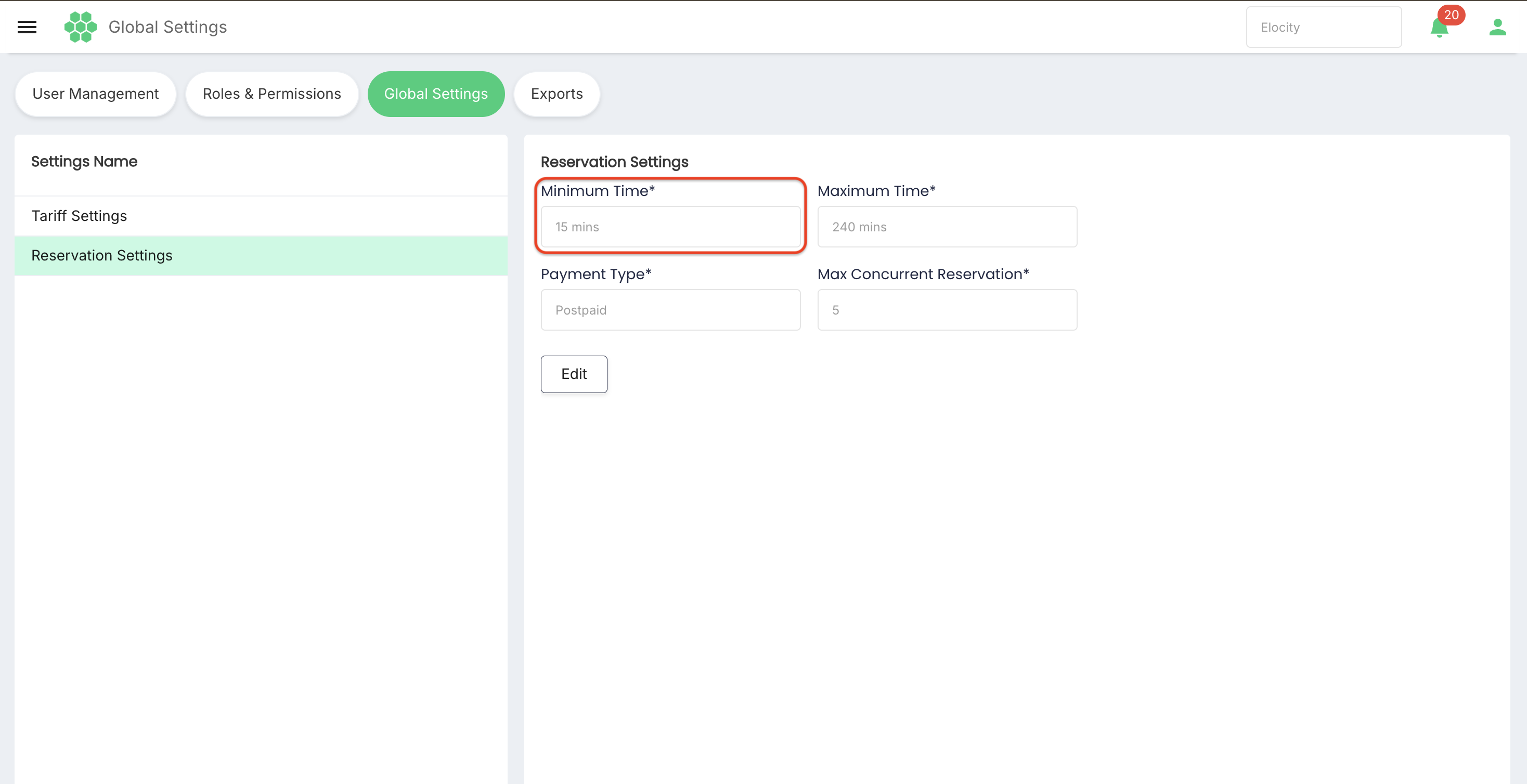 Reservation Settings