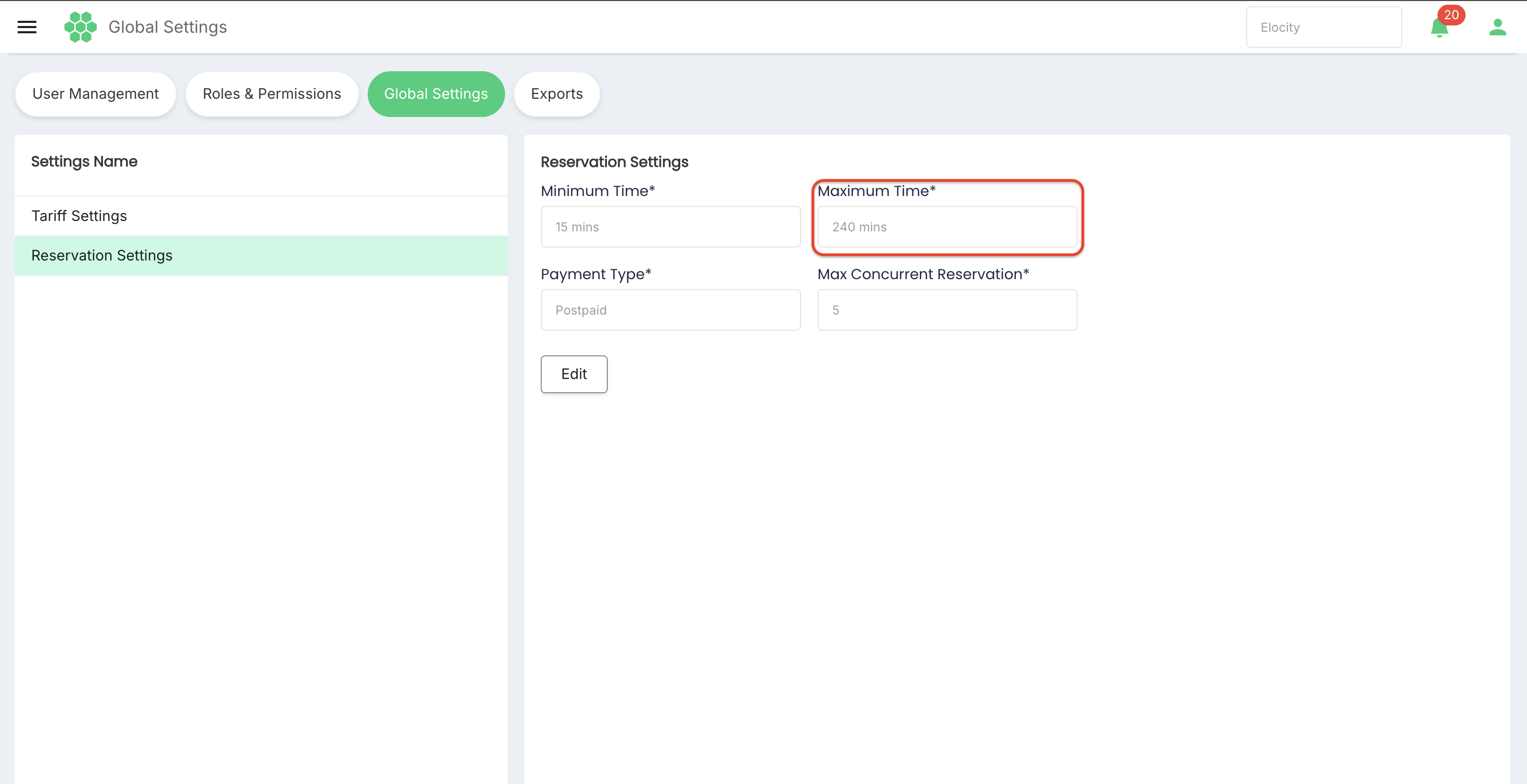 Reservation Settings