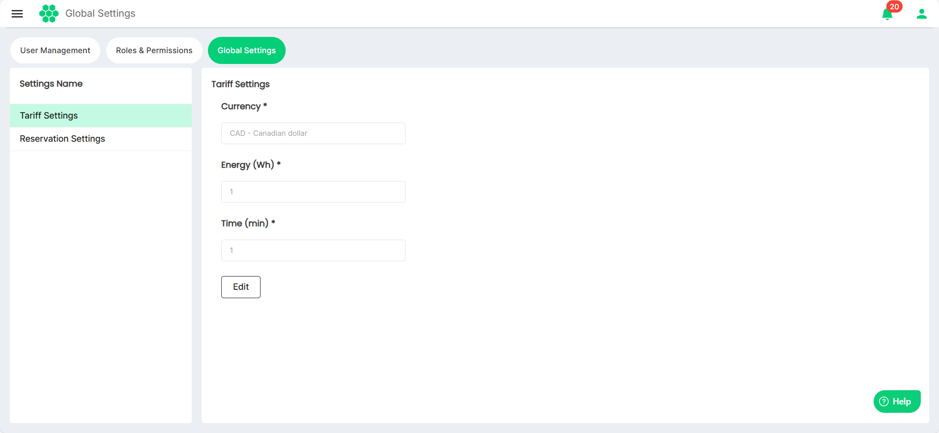 Modifying Tariff Settings