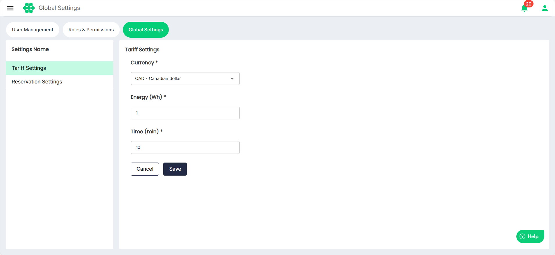 Modifying Tariff Settings