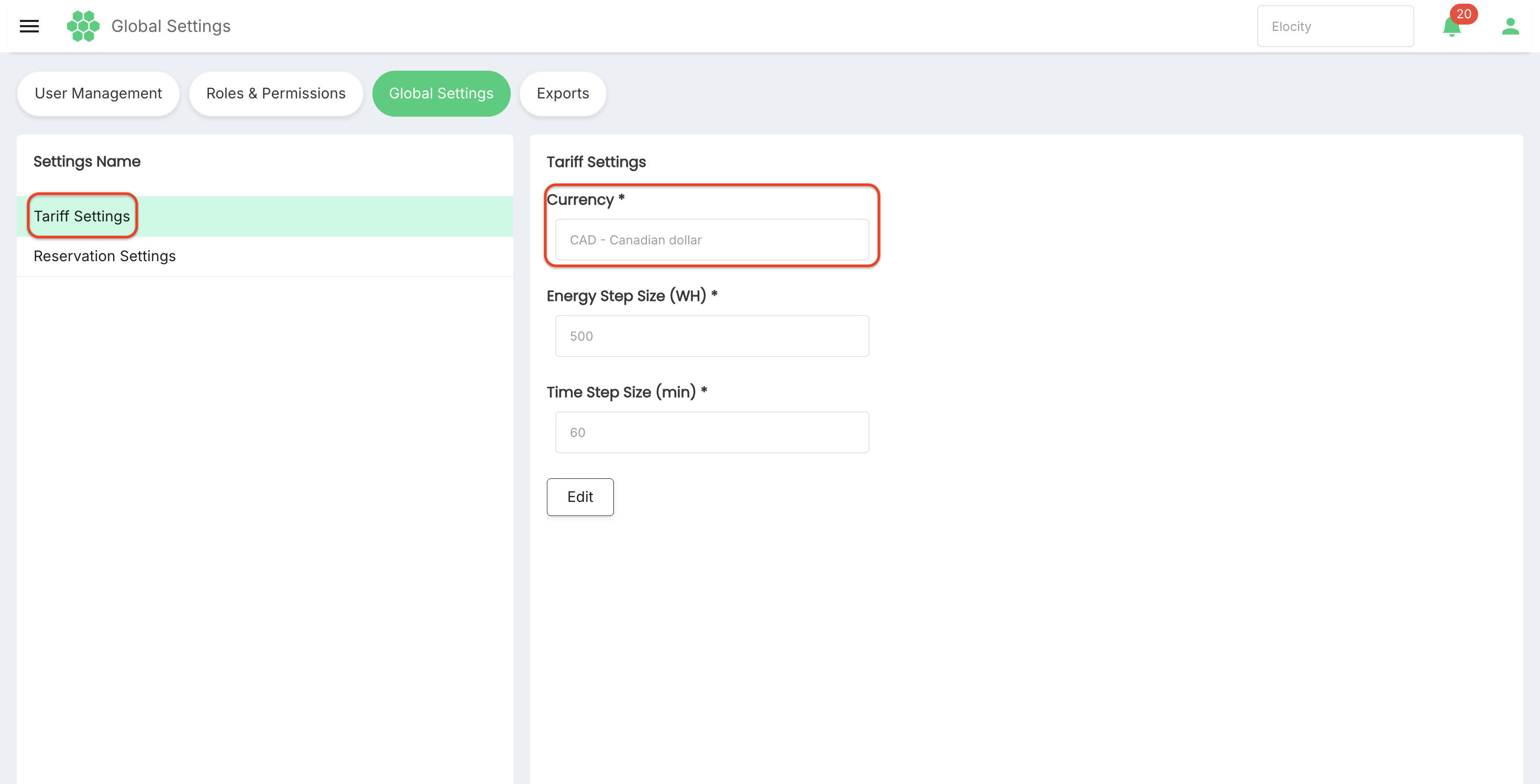 Tariff Settings