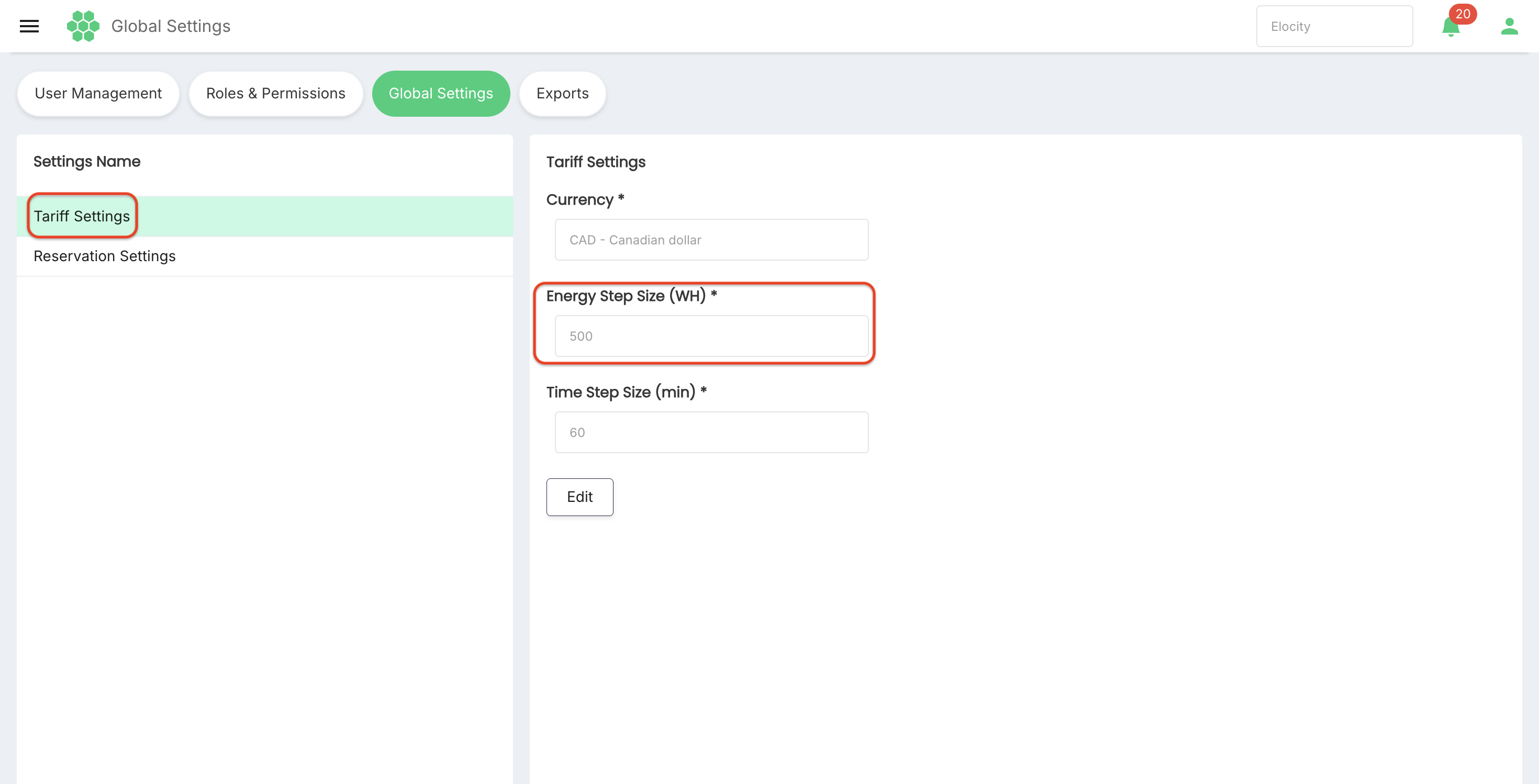 Tariff Settings