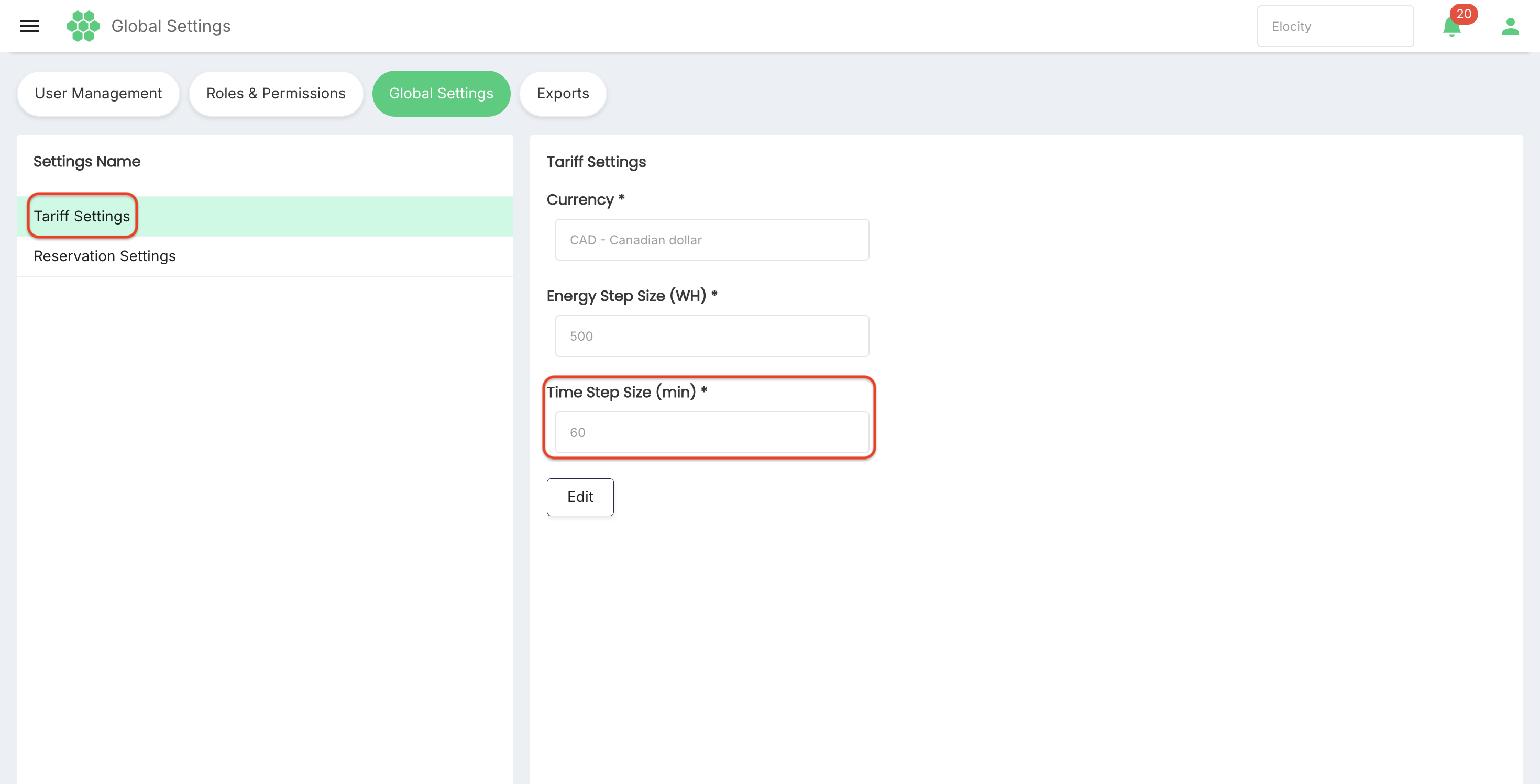Tariff Settings